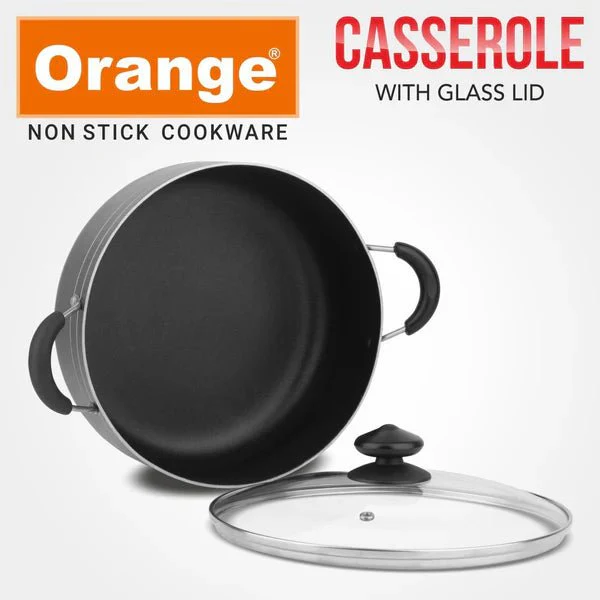 ORANGE Non-Stick Casserole with Glass Lid 22cm - Image 3