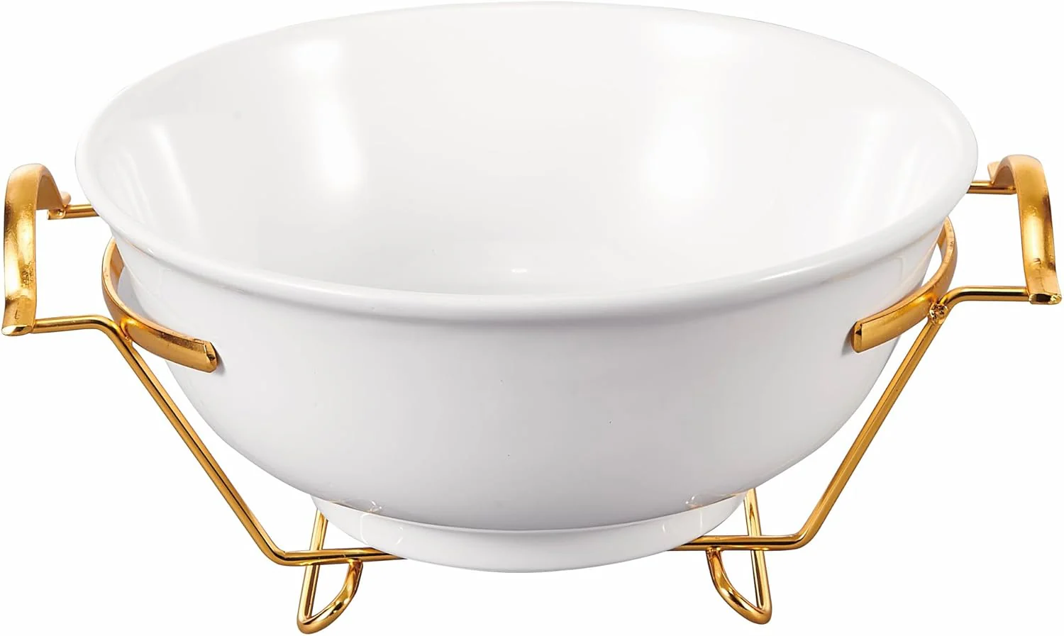 Orchid 10.8Inch Round Ceramic Serving Bowl With Gold Stand Salad Bowl With Metal Rack - Fruit Basket For Fruit Vegetable Storage, Snack, Nuts, Cake, Dessert-White&Gold - Image 3
