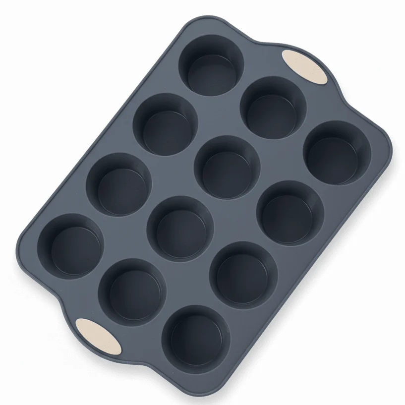 Orchid BakePro 12-Cup Premium Grey Silicone Muffin & Cupcake Tray Non-Stick Baking Mould 28×18cm
