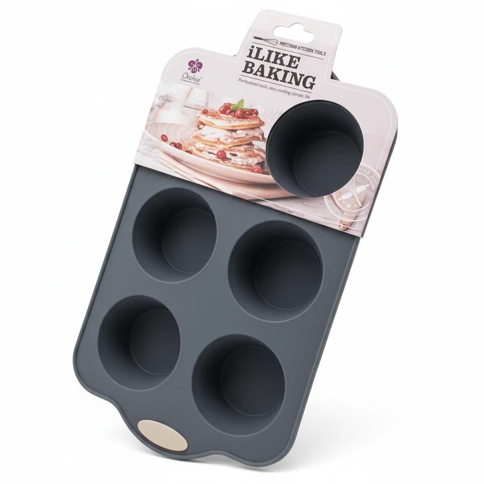 Orchid BakePro 6-Cup Premium Dark Slate Grey Rectangular Silicone Cake Mould Heat-Resistant Non-Stick Baking Pan 28×18cm