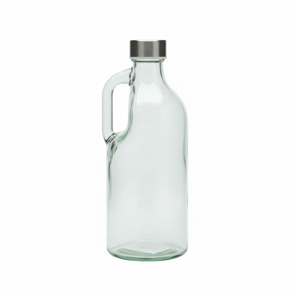 Orchid Artisan Glass Jug Bottle with Handle & Stainless Steel Cap — Pale Aqua-Clear Vintage Design, 1 Litre