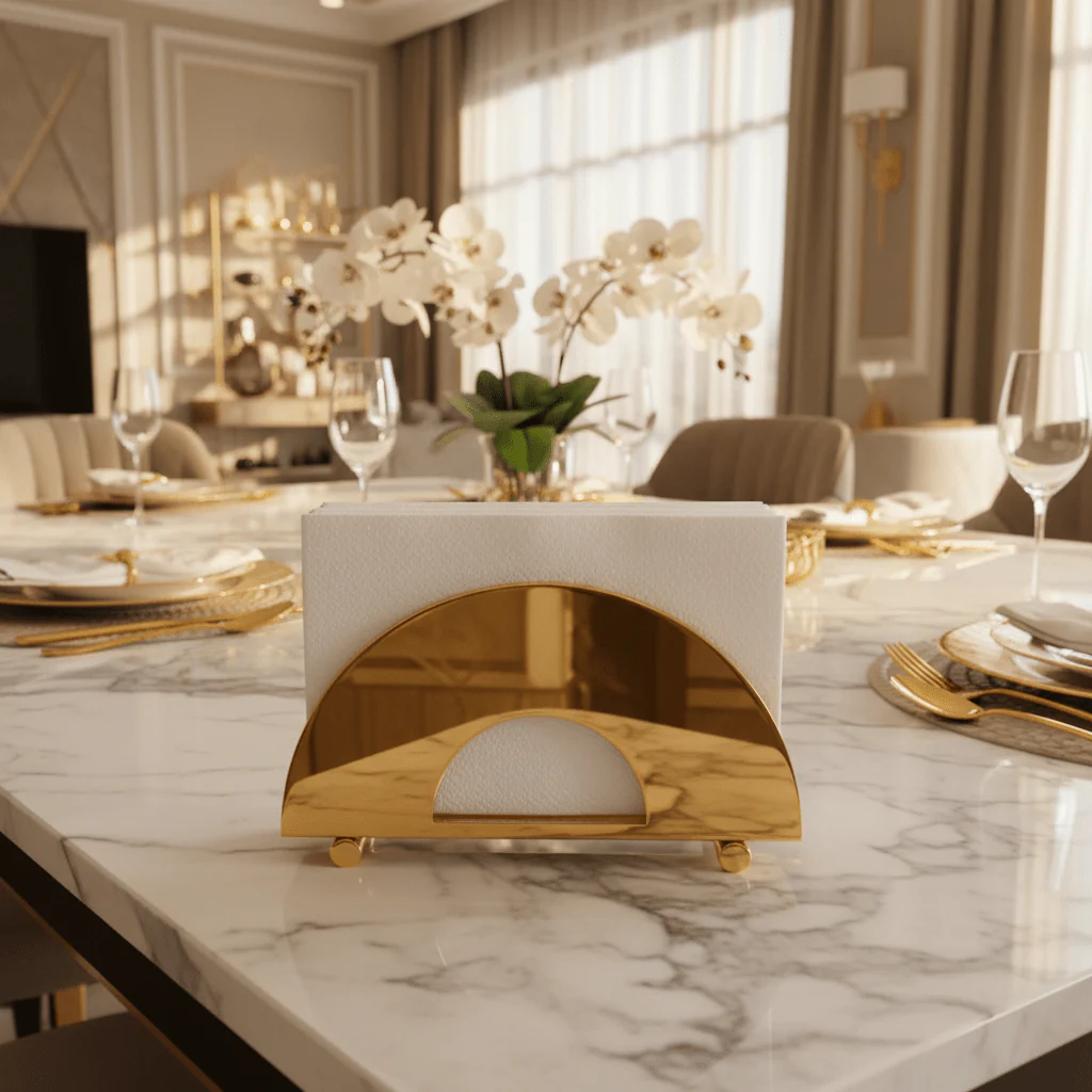 Orchid Gold Metal Napkin Holder with Modern Design for Dining Table Organization – 15×7 cm - Image 2