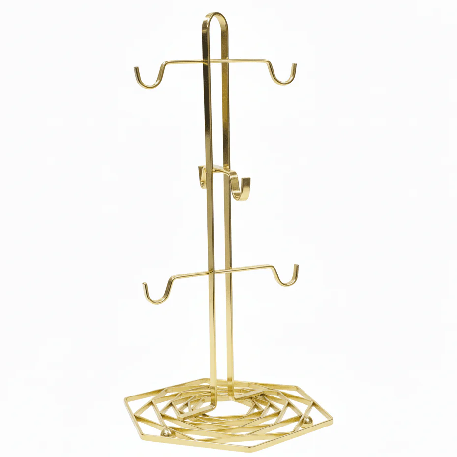 Orchid Luxury Gold Finish Metal Mug Tree Stand for Kitchen Countertop Organization and Display – 30cm