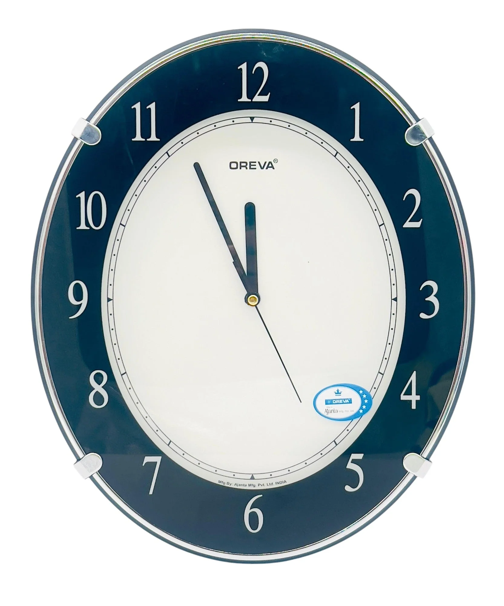 OREVA Oval Shape Analog Wall Clock 34cm*28cm, Black, AQ-1187