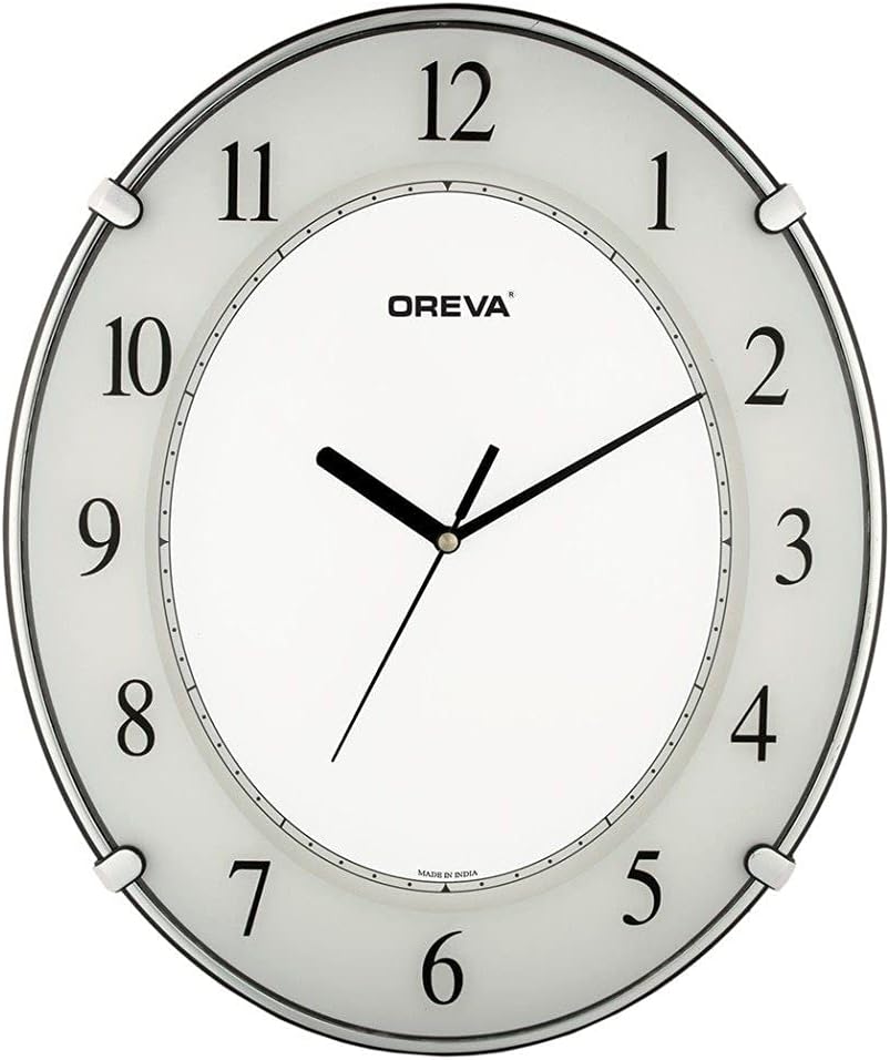 OREVA Oval Shape Analog Wall Clock 34cm*28cm, White, AQ-1187