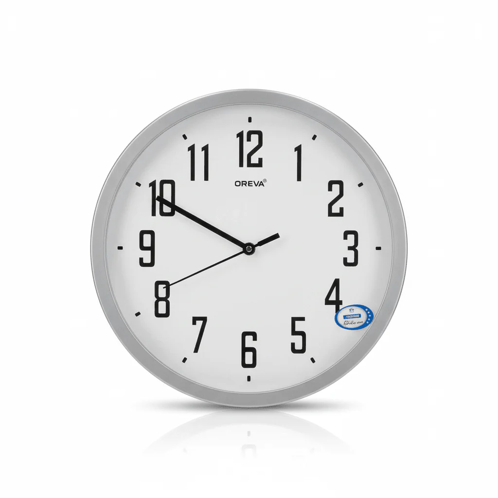 OREVA Silent Quartz Wall Clock 30cm | AQ1457 | Silver Frame | Modern Home Décor