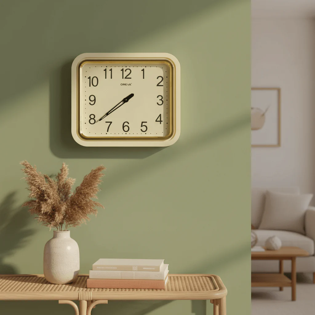 Oreva Classic Square Wall Clock – 40×44cm | Cream & Gold | Silent Quartz - Image 2