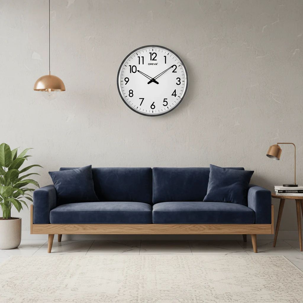 Oreva Analog Wall Clock 53cm | AQ5867SS | Large Black/White Dial & Polished Silver Bezel - Image 2