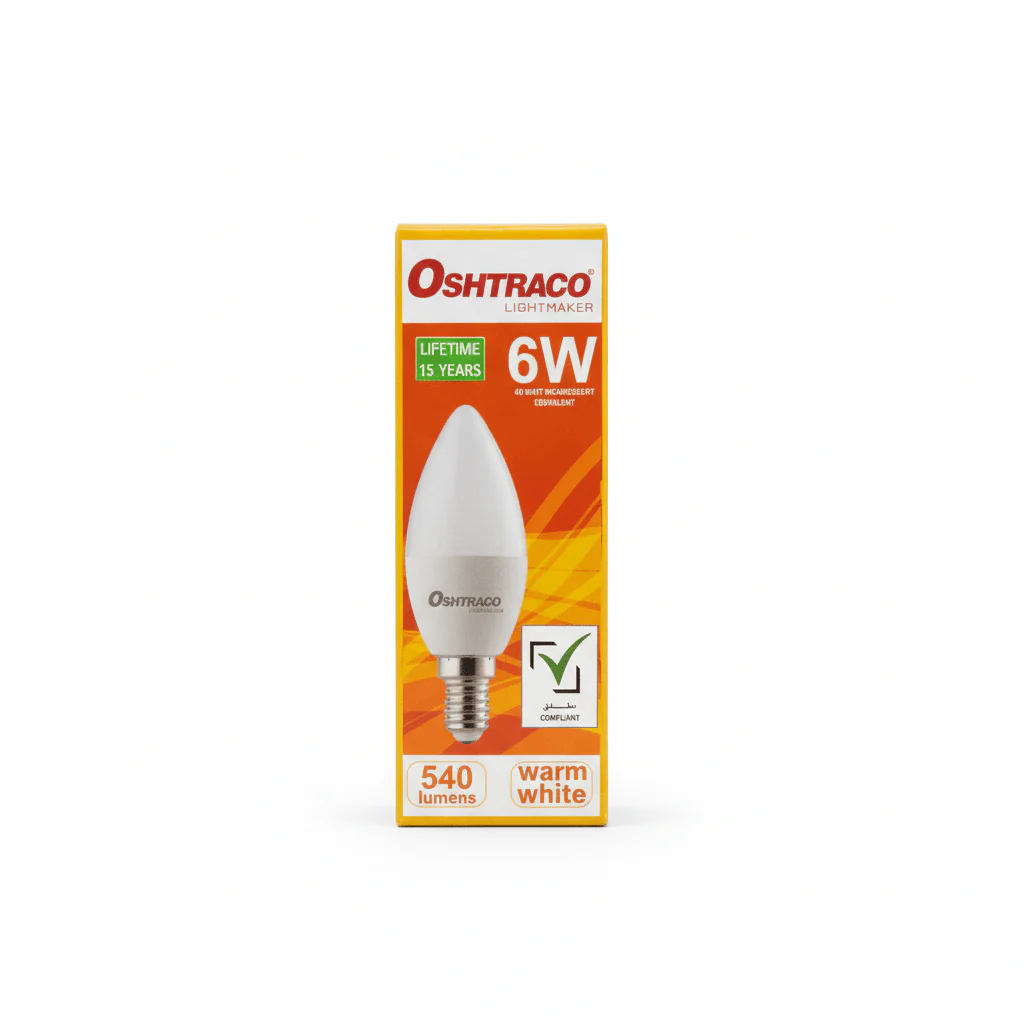 Oshtraco E14 LED Candle Bulb 6W, Warm White