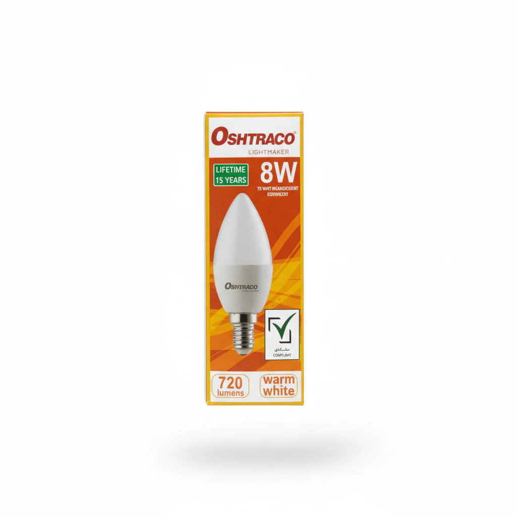 Oshtraco E14 LED Candle Bulb 8W, Warm White