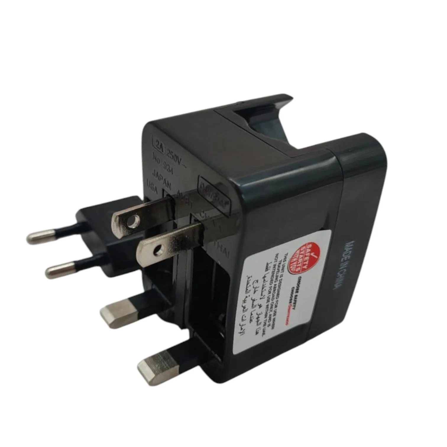 Oshtraco World Travel Adaptor.1xUniversal Plug Input & 1xUS 2 Pin Socket Outlet-Black - Image 3