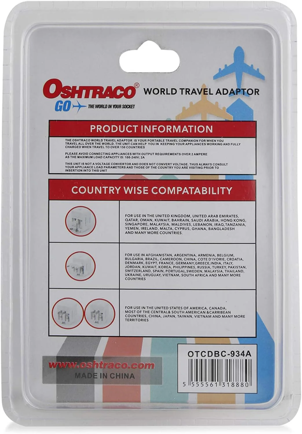 Oshtraco World Travel Adaptor.1xUniversal Plug Input & 1xUS 2 Pin Socket Outlet-White - Image 2