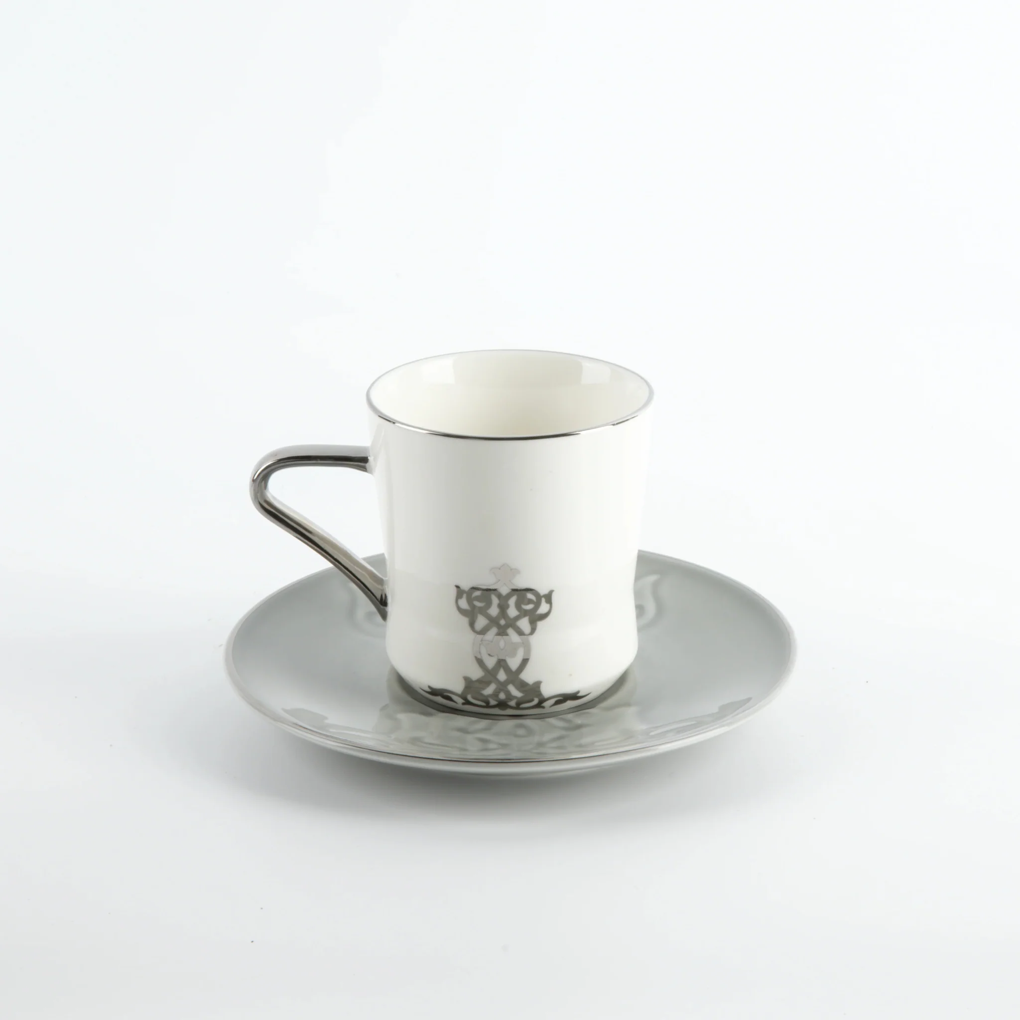 Otantik Naqsh 12pcs Porcelain Tea Set, 6pcs Cups 200ml + 6pcs Saucer, Grey/White/Silver, ET2953 - Image 3