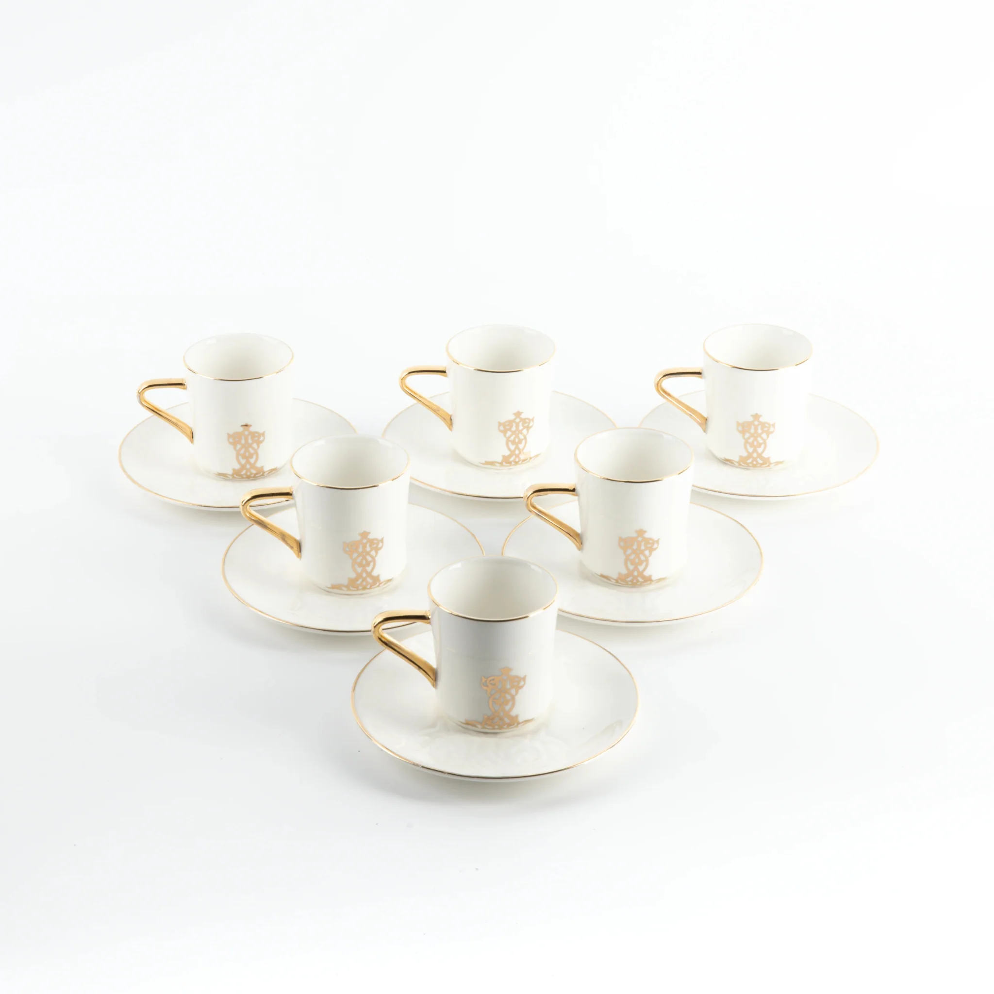 Otantik Naqsh 12pcs Porcelain Turkish Coffee Set, 6pcs Cups 80ml + 6pcs Saucer, White/Gold, ET2945 - Image 2