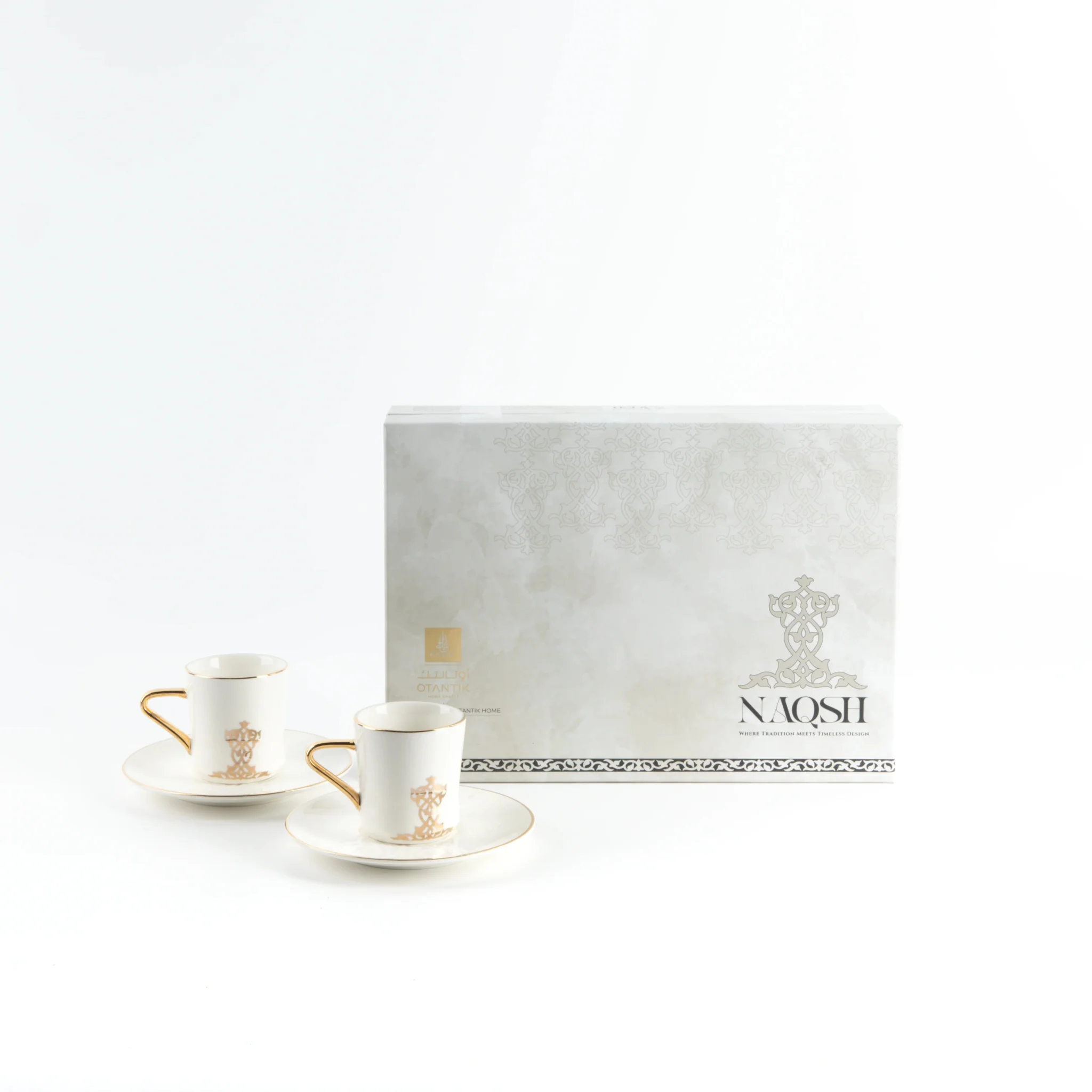 Otantik Naqsh 12pcs Porcelain Turkish Coffee Set, 6pcs Cups 80ml + 6pcs Saucer, White/Gold, ET2945 - Image 5