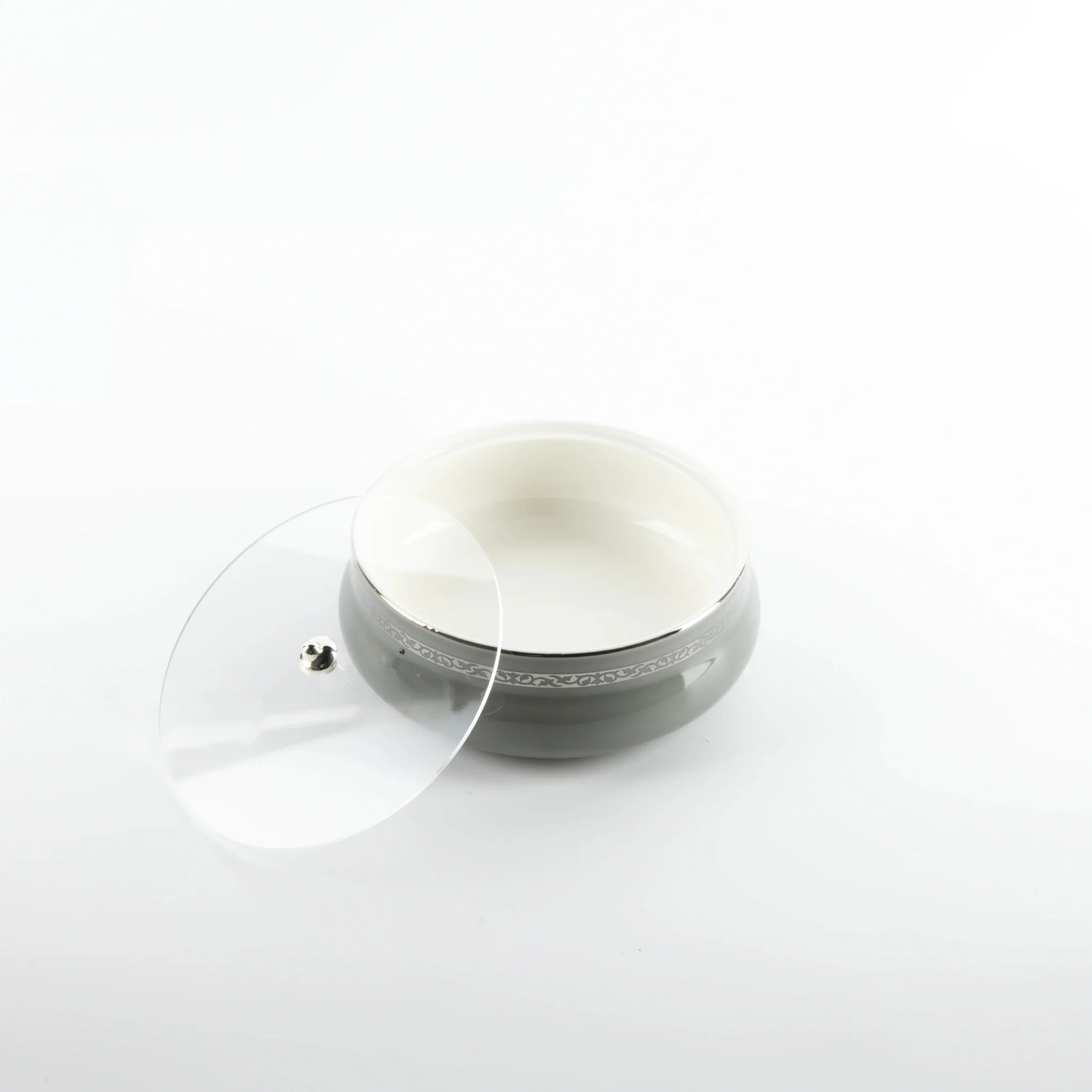 Otantik Naqsh Ceramic Dates Bowl with Lid 17cm*6cm, Grey/Silver- ET2978 - Image 3