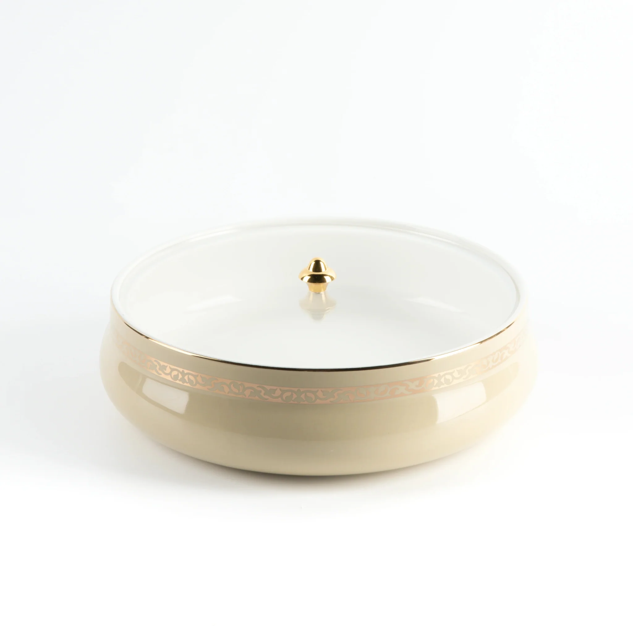 Otantik Naqsh Ceramic Dates Bowl with Lid 23.5cm*6.5cm, Ivory/Gold- ET2972 - Image 2