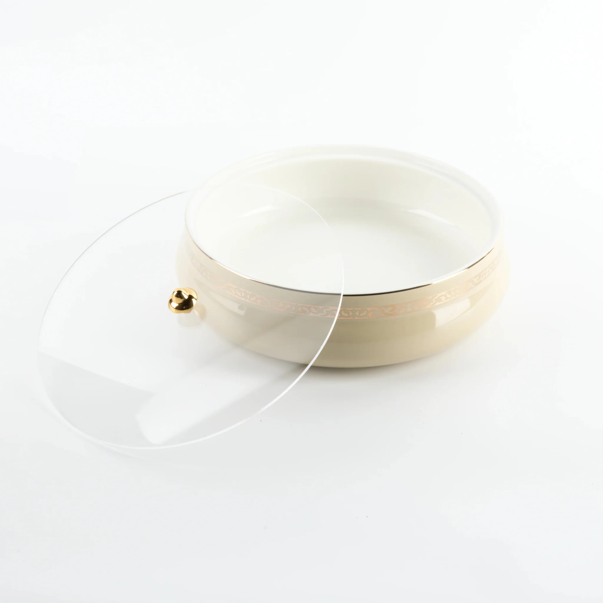 Otantik Naqsh Ceramic Dates Bowl with Lid 23.5cm*6.5cm, Ivory/Gold- ET2972 - Image 3