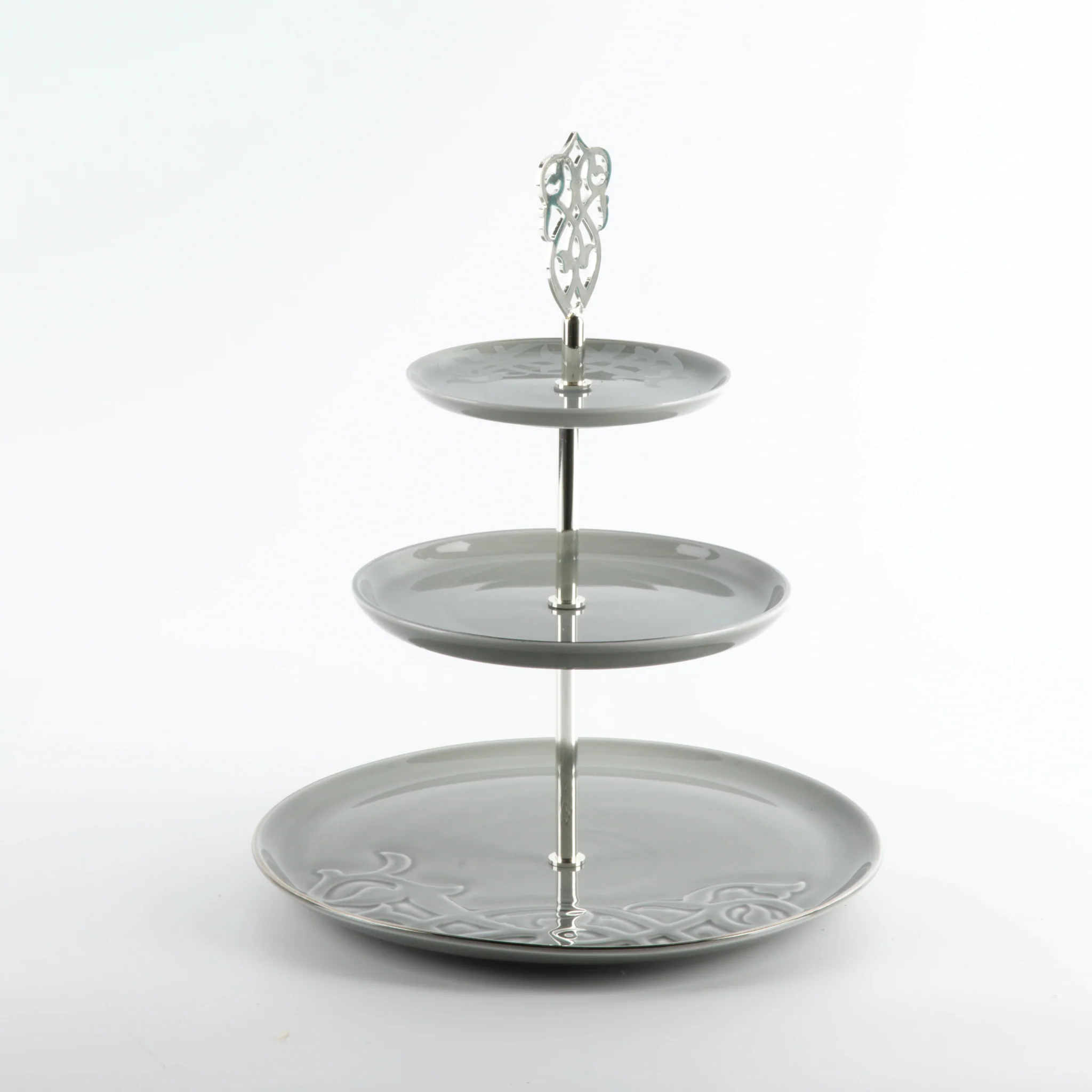 Otantik Naqsh Porcelain 3-Tier Candy Tray 27cm*33cm, Grey/Silver- ET2988 - Image 2