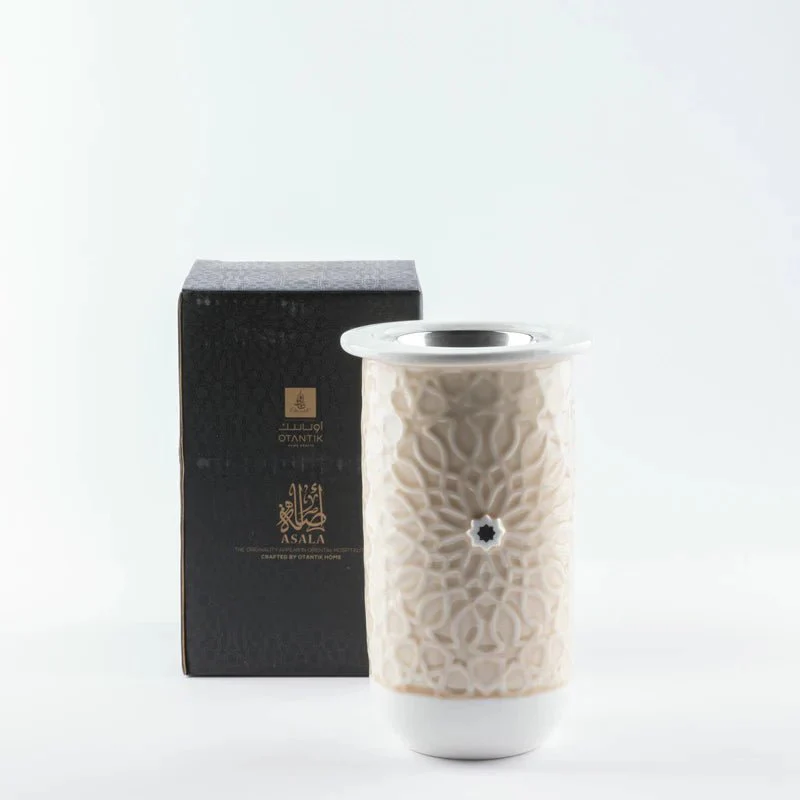 Otantik Asala Premium Porcelain Incense Burner – Beige & Gold Warm Finish – 11×18 cm Aromatic Display Burner