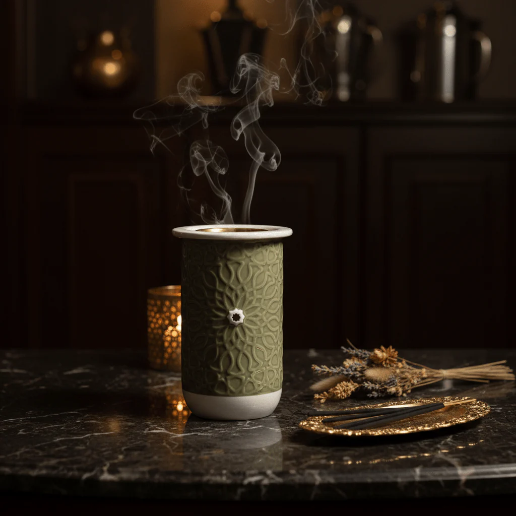 Otantik Asala Premium Porcelain Incense Burner – Sage Green & White 11 × 18 cm | Handcrafted Porcelain - Image 2