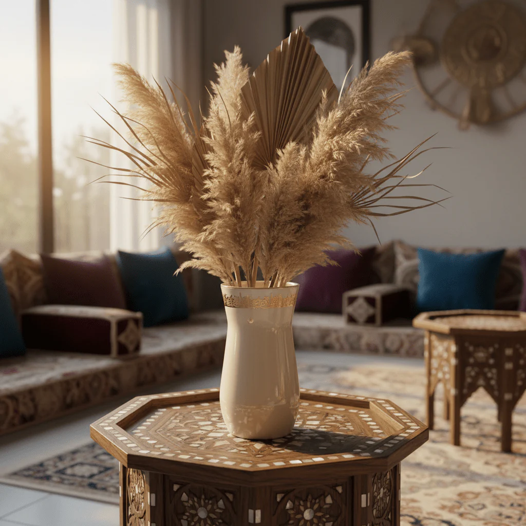 Otantik Atheer Cream Ceramic Flower Vase | Gold Arabesque Band | 25×14 cm - Image 3