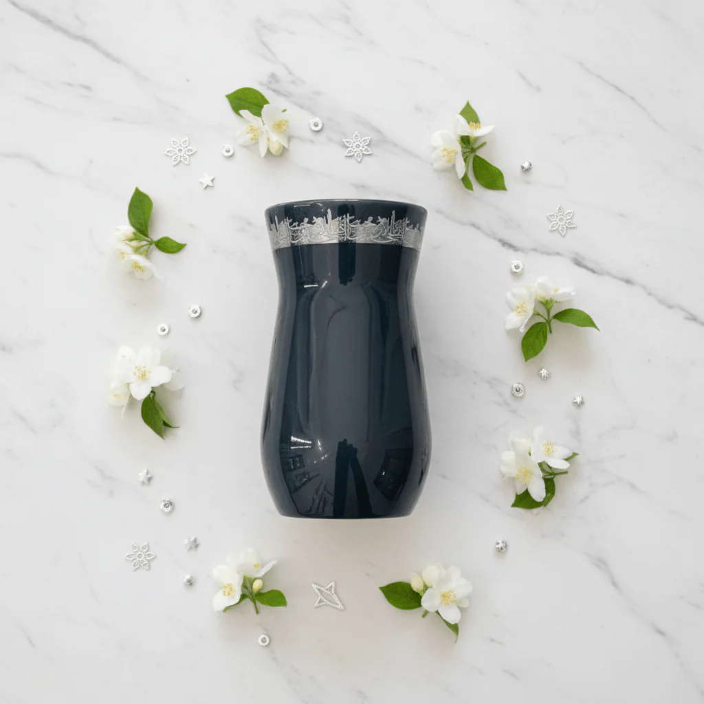 Otantik Atheer Navy Blue Ceramic Flower Vase | Arabic Calligraphy Décor | 20×10cm - Image 4