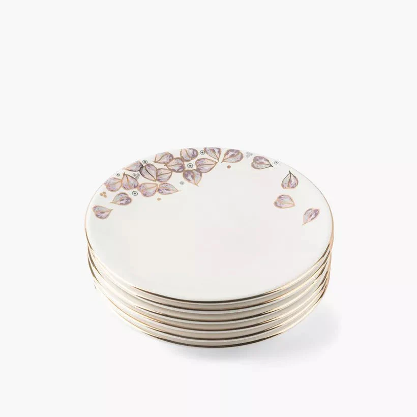 Otantik Lilac Porcelain Dessert Plate Set – 6-Piece 7.5" Gold & White Elegant Dining Collection - Image 2
