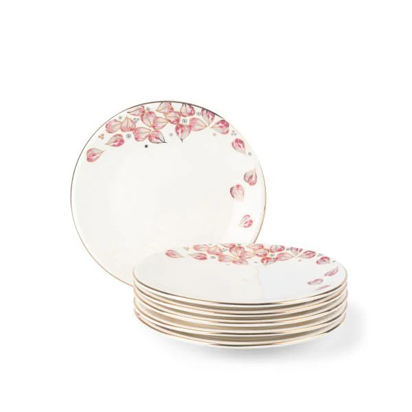 Otantik Lilac Porcelain Dessert Plate Set – 6-Piece 7.5" Pink & White Classic Edition - Image 3