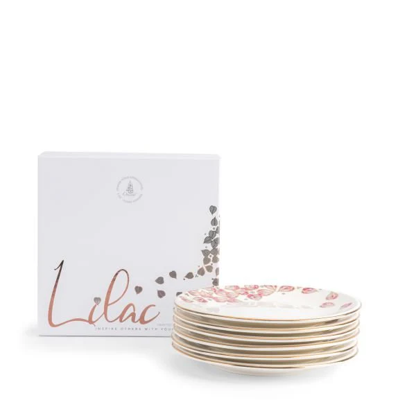 Otantik Lilac Porcelain Dessert Plate Set – 6-Piece 7.5" Pink & White Classic Edition - Image 4