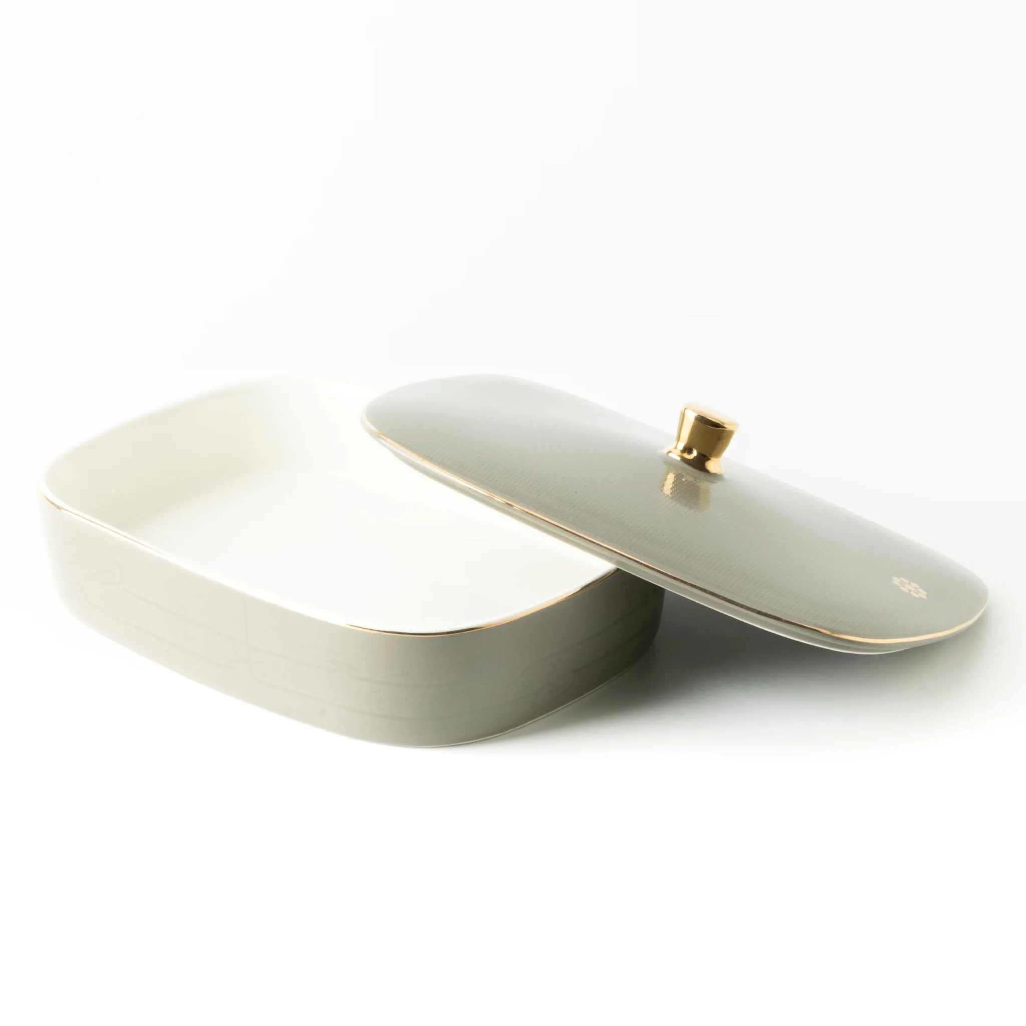 Otantik Mirral Elegant Medium Porcelain Serving & Date Bowl – Grey with Gold Rim (8 Inch) - Image 3