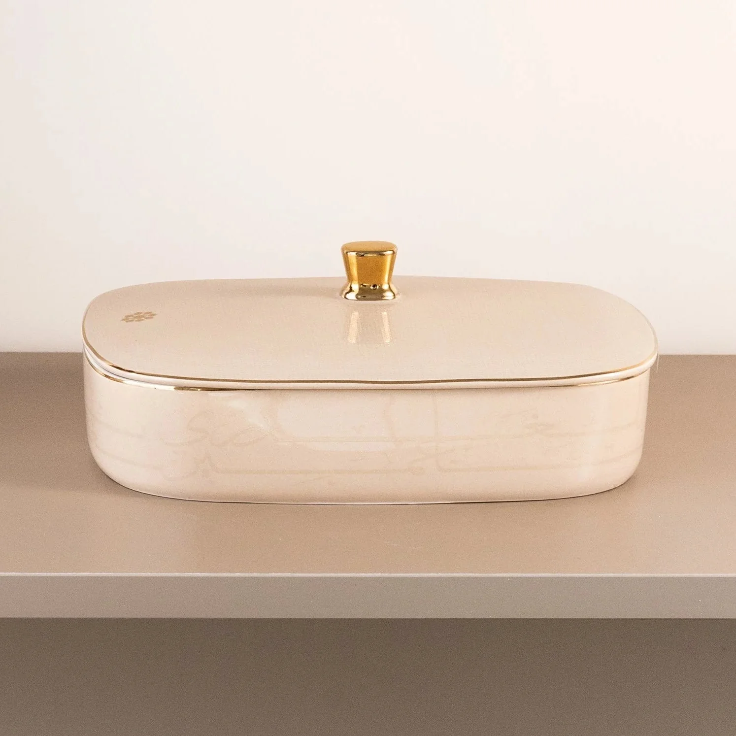 Otantik Mirral Elegant Medium Porcelain Serving & Date Bowl – Beige with Gold Rim (8 Inch)