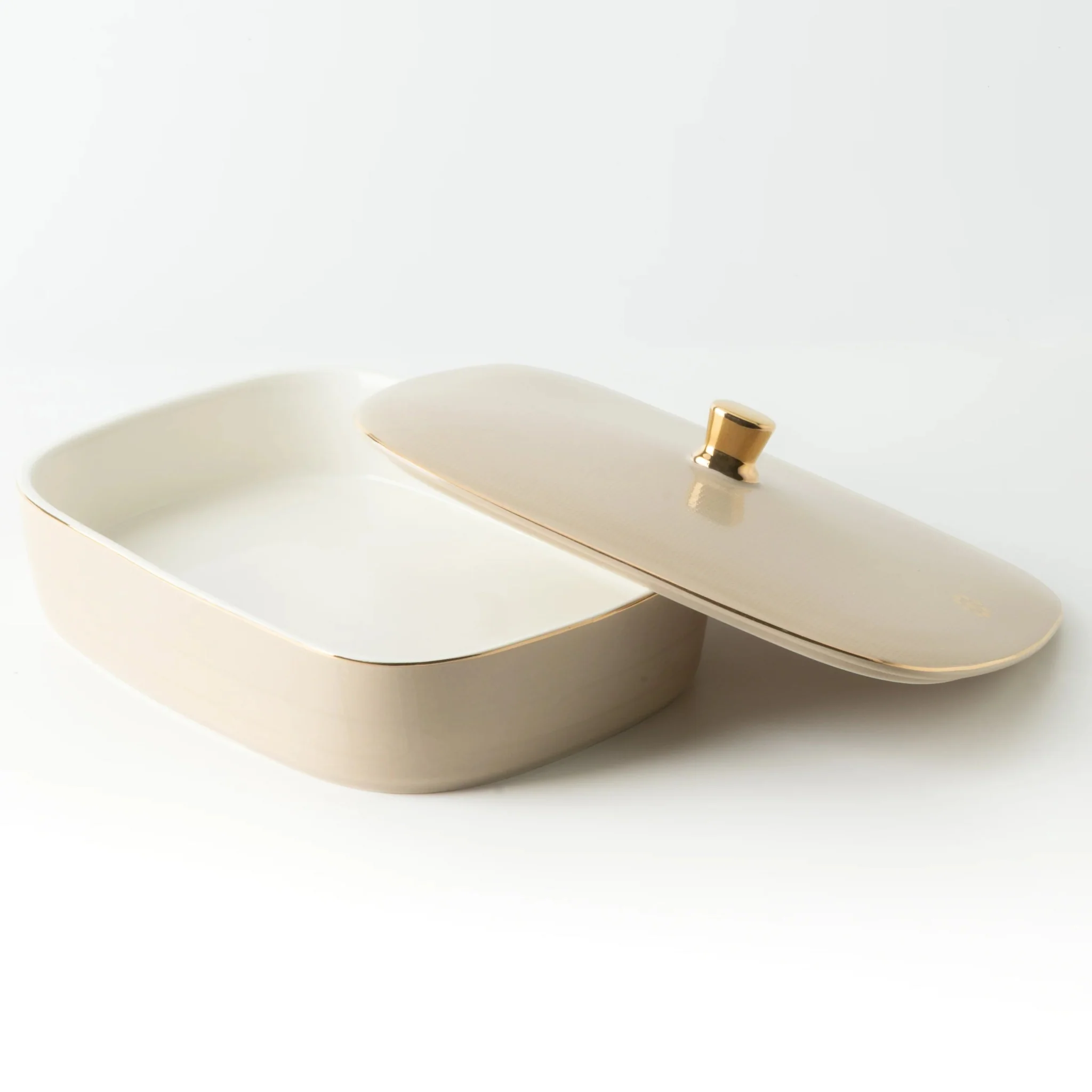 Otantik Mirral Elegant Medium Porcelain Serving & Date Bowl – Beige with Gold Rim (8 Inch) - Image 3
