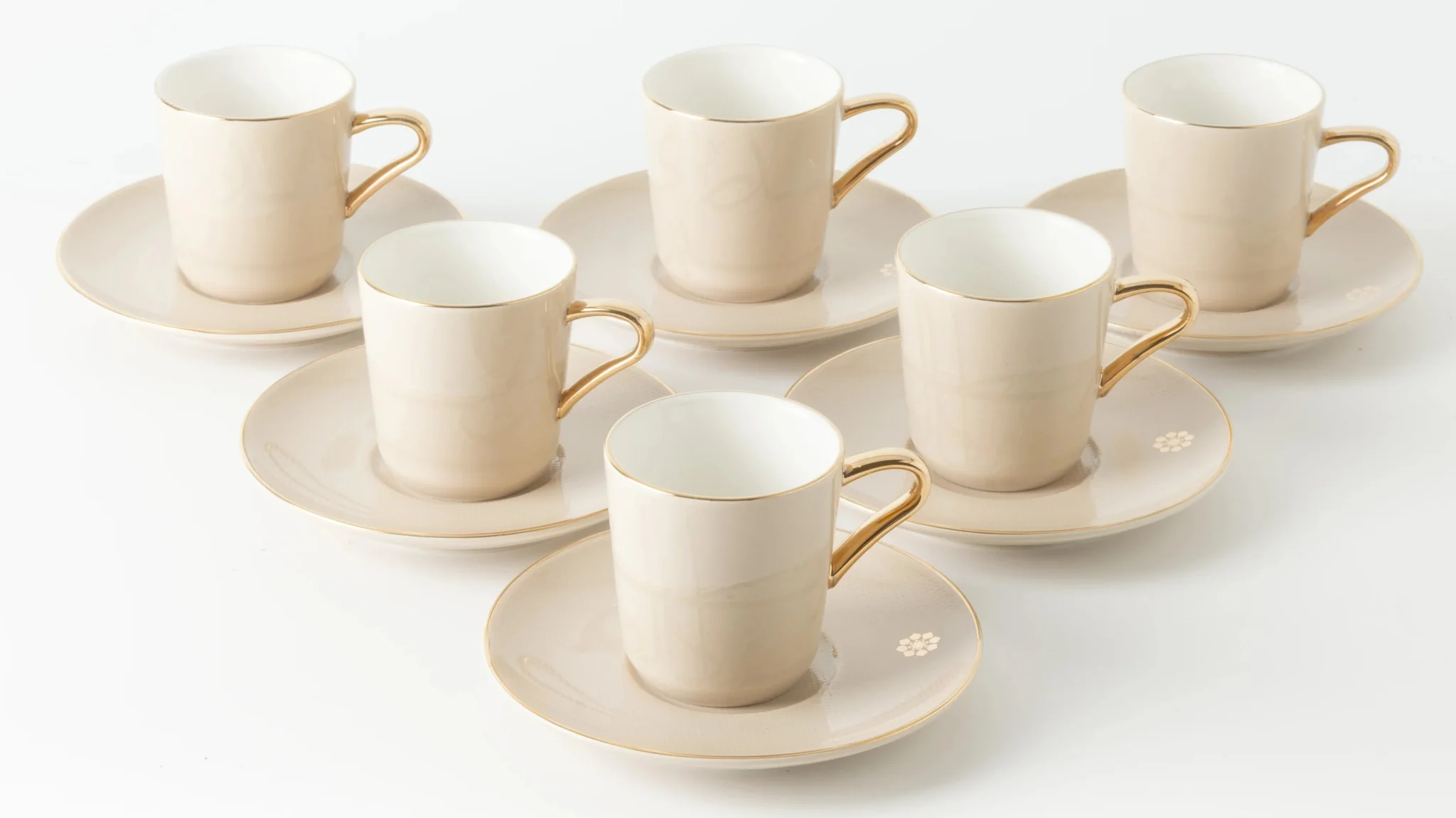 Otantik Mirral Luxury 12-Piece Turkish Coffee Cup & Saucer Set – Beige with Gold Accent 115CC - Image 2