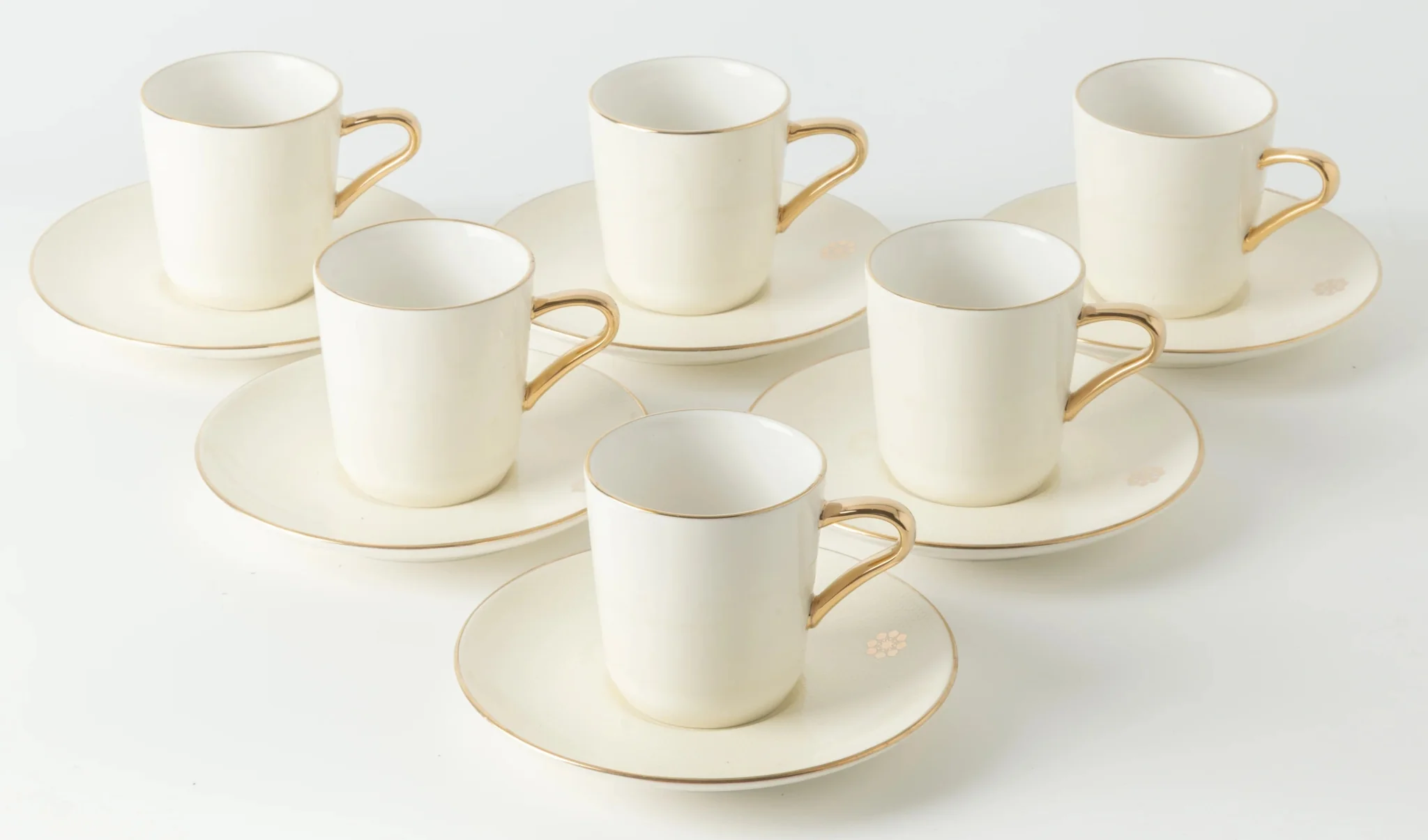 Otantik Mirral Luxury 12-Piece Turkish Coffee Cup & Saucer Set – White with Gold Accent 115CC - Image 2