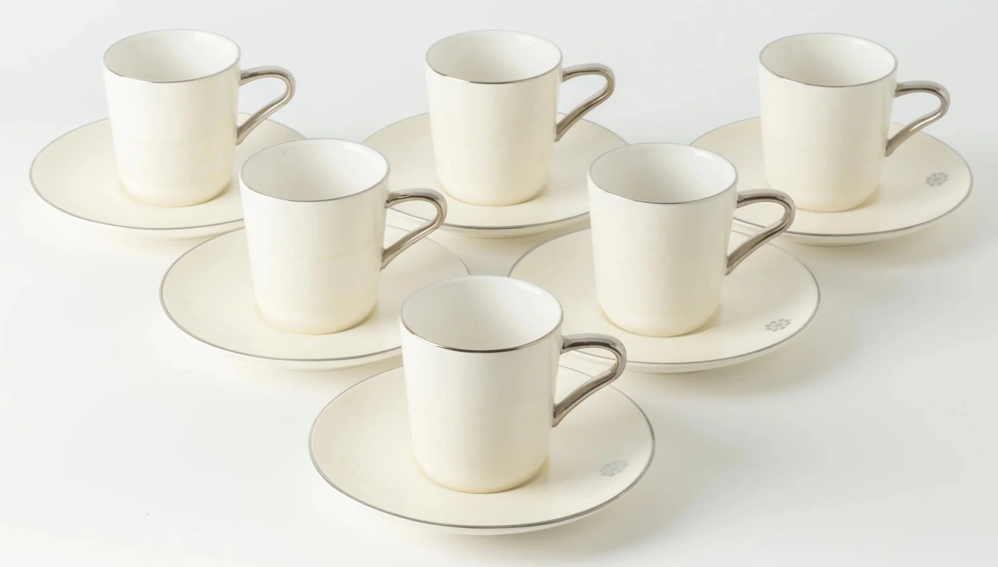 Otantik Mirral Luxury 12-Piece Turkish Coffee Cup & Saucer Set – White with Silver Accent 115CC - Image 2