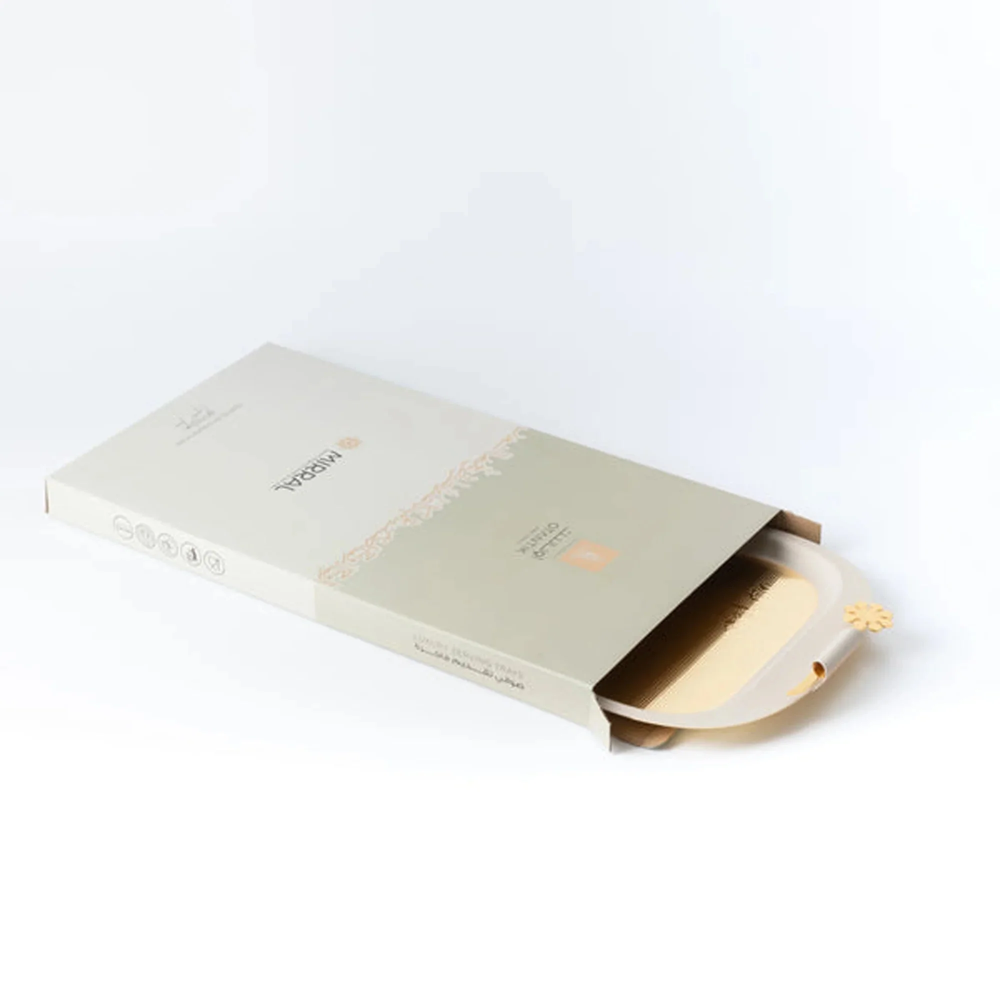 Otantik Mirral Premium Stainless Steel Serving Tray – White with Gold Detailing (53×31 cm) - Image 3