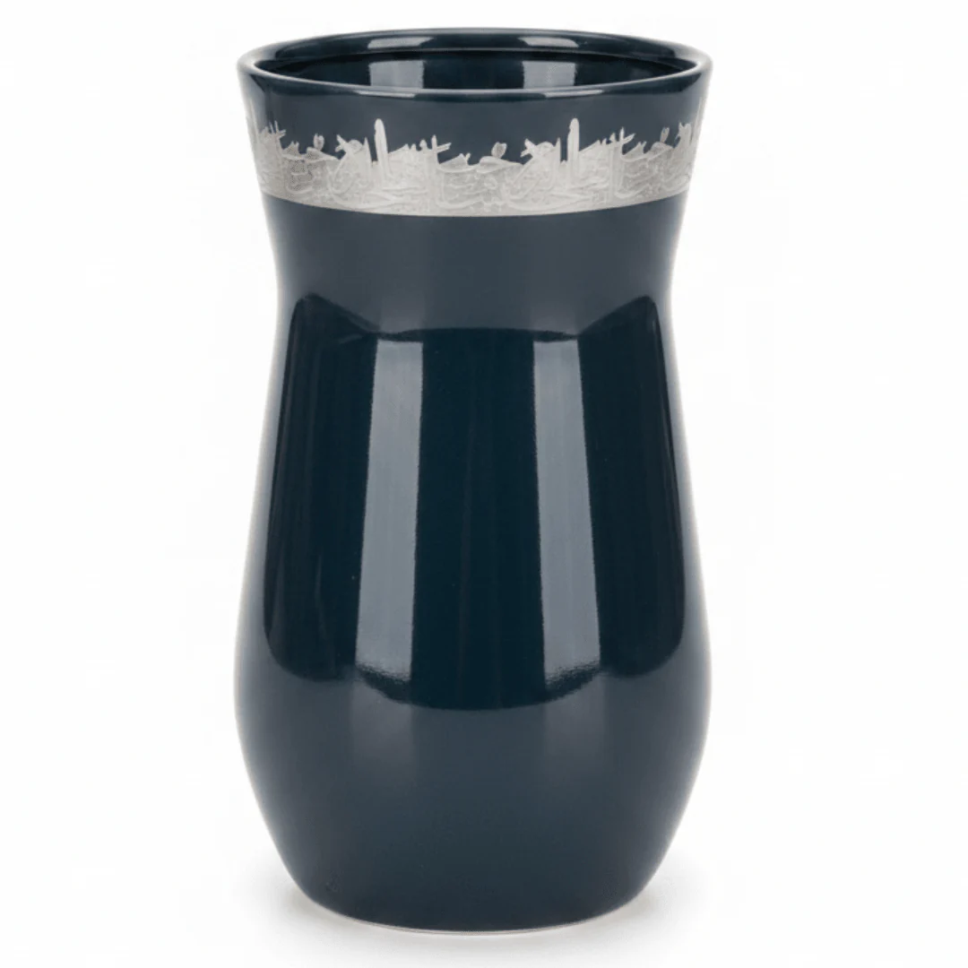 Otantik Atheer Ceramic Flower Vase — Navy Blue | Silver Arabic Calligraphy Edition
