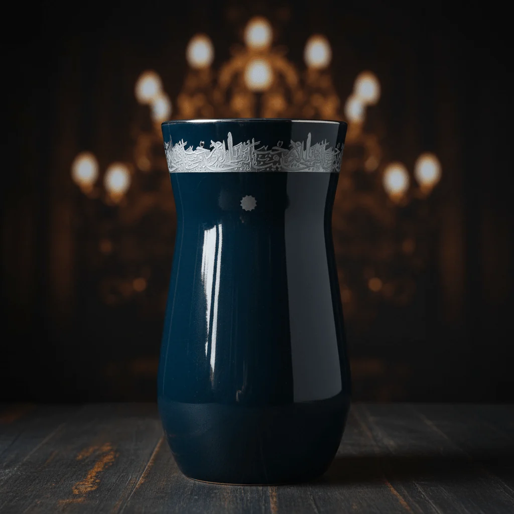 Otantik Atheer Ceramic Flower Vase — Navy Blue | Silver Arabic Calligraphy Edition - Image 4