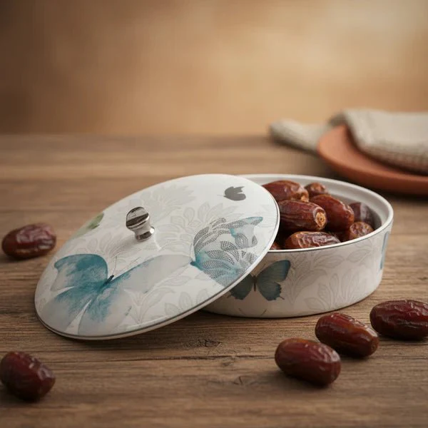 Otantik Veloura ET3082 Large Serving/Date Bowl – Blue & Silver Floral Porcelain – 250 mm - Image 3