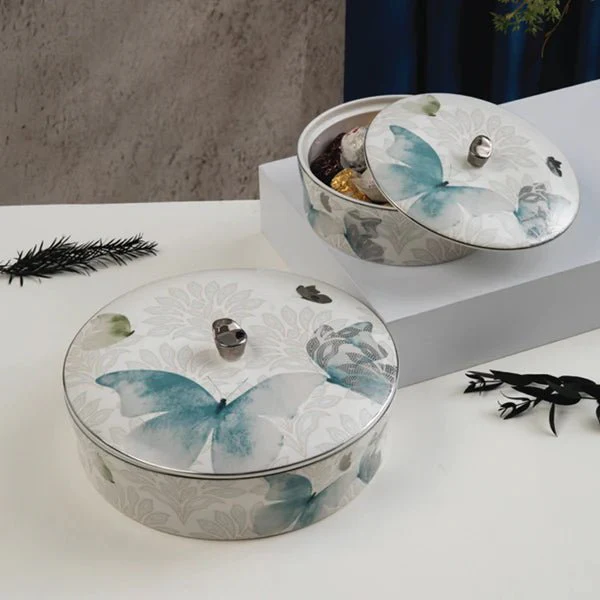 Otantik Veloura ET3085 Medium Serving/Date Bowl – Blue & Silver Floral Porcelain – 180 mm - Image 3
