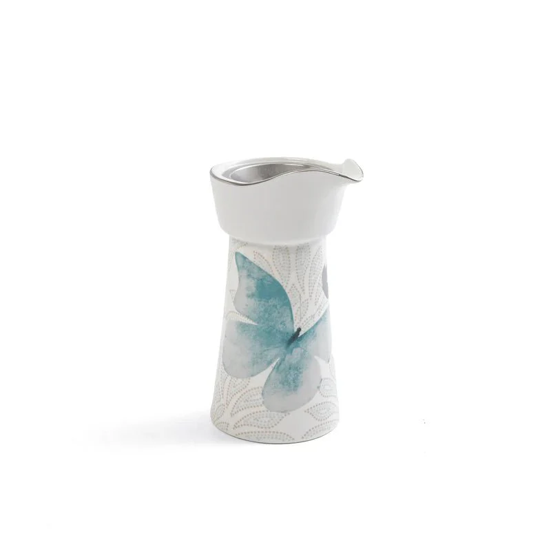 Otantik Veloura Signature Porcelain Incense Burner – Blue & Silver Floral Pattern – 8.9×17.5 cm Decorative Burner