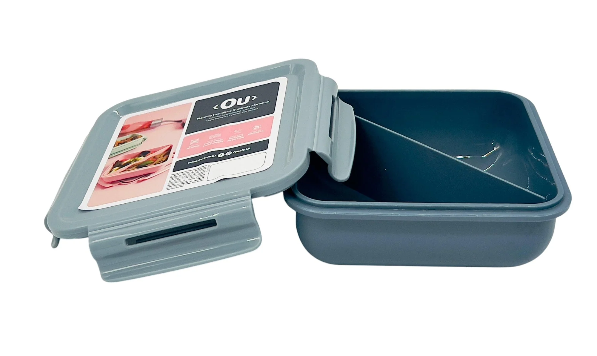OU Square Lunch Box 13cm*13cm*5cm, Two Compartments, Grey - Image 2