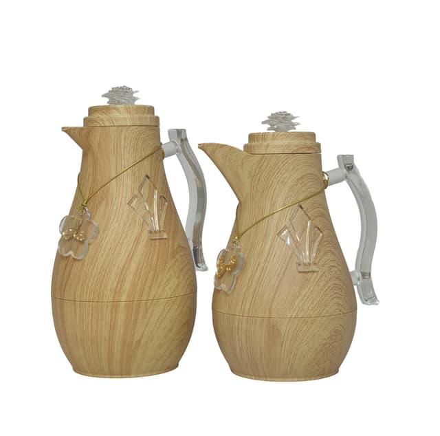 Palermo 2pcs Vaccum Flask 1L+0.7L, Keeps Hot & Cold, Beige/Wood, FL-555