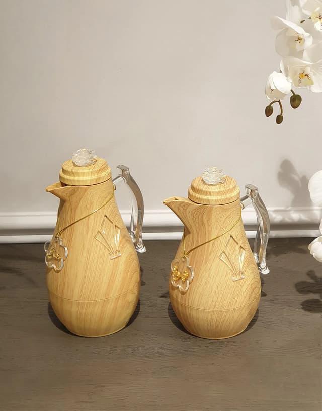Palermo 2pcs Vaccum Flask 1L+0.7L, Keeps Hot & Cold, Beige/Wood, FL-555 - Image 2