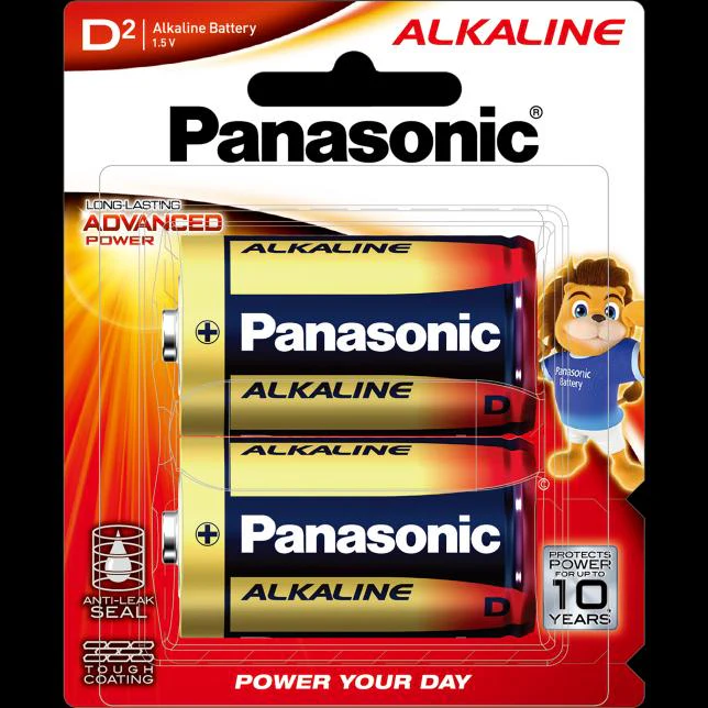 PANASONIC Alkaline D Batteries 1.5V, Pack of 2