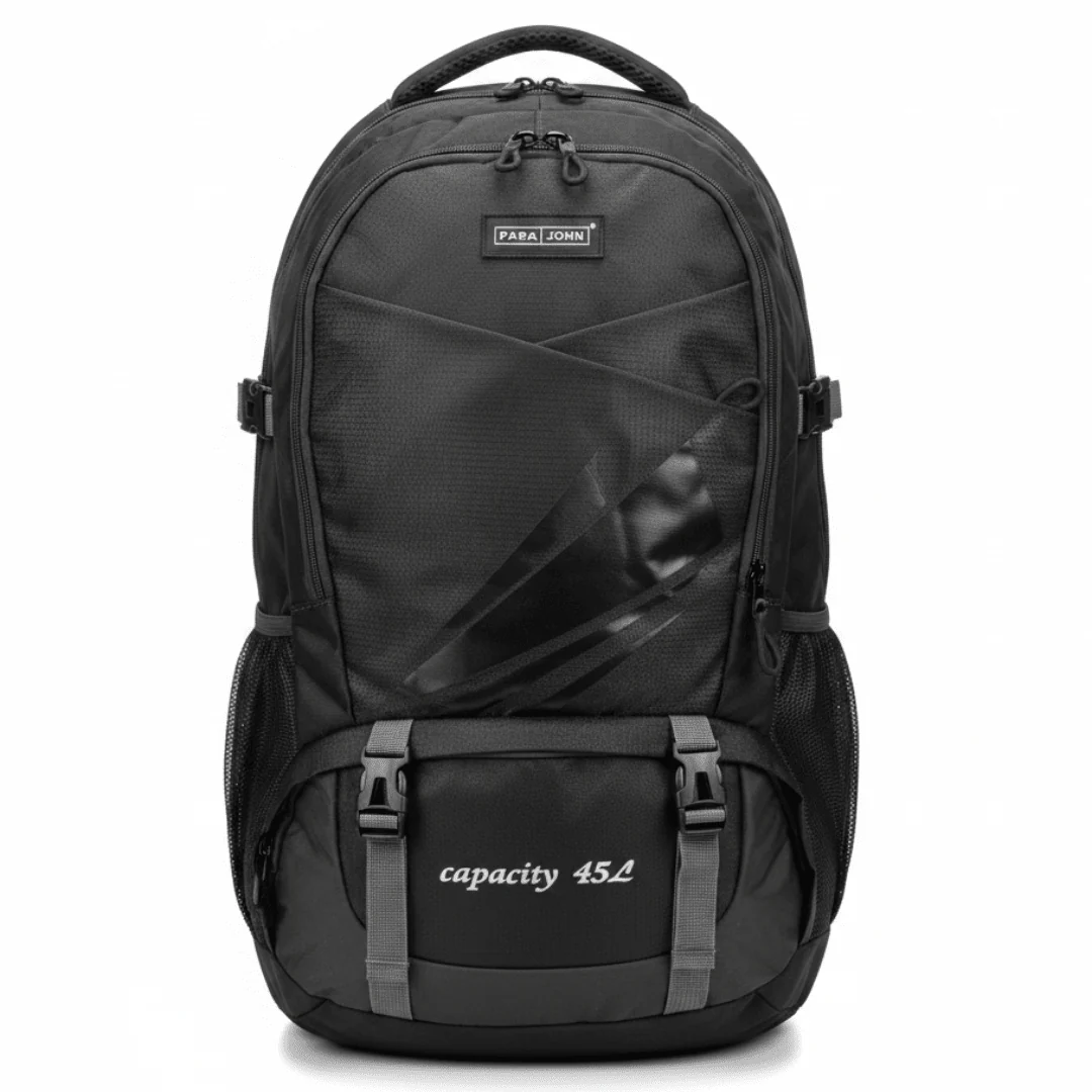 Parajohn Adventure Grey & Black Polyester Mountain Backpack 24 Inch – Large Outdoor Hiking Bag with Heavy Duty Storage
