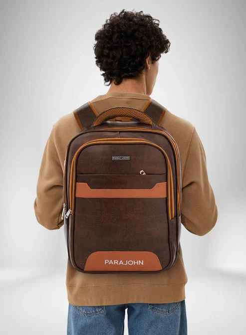 Parajohn Classic Brown PU Leather Backpack 16 Inch – Premium Stylish Travel Backpack for Men & Women with Spacious Compartments - Image 3