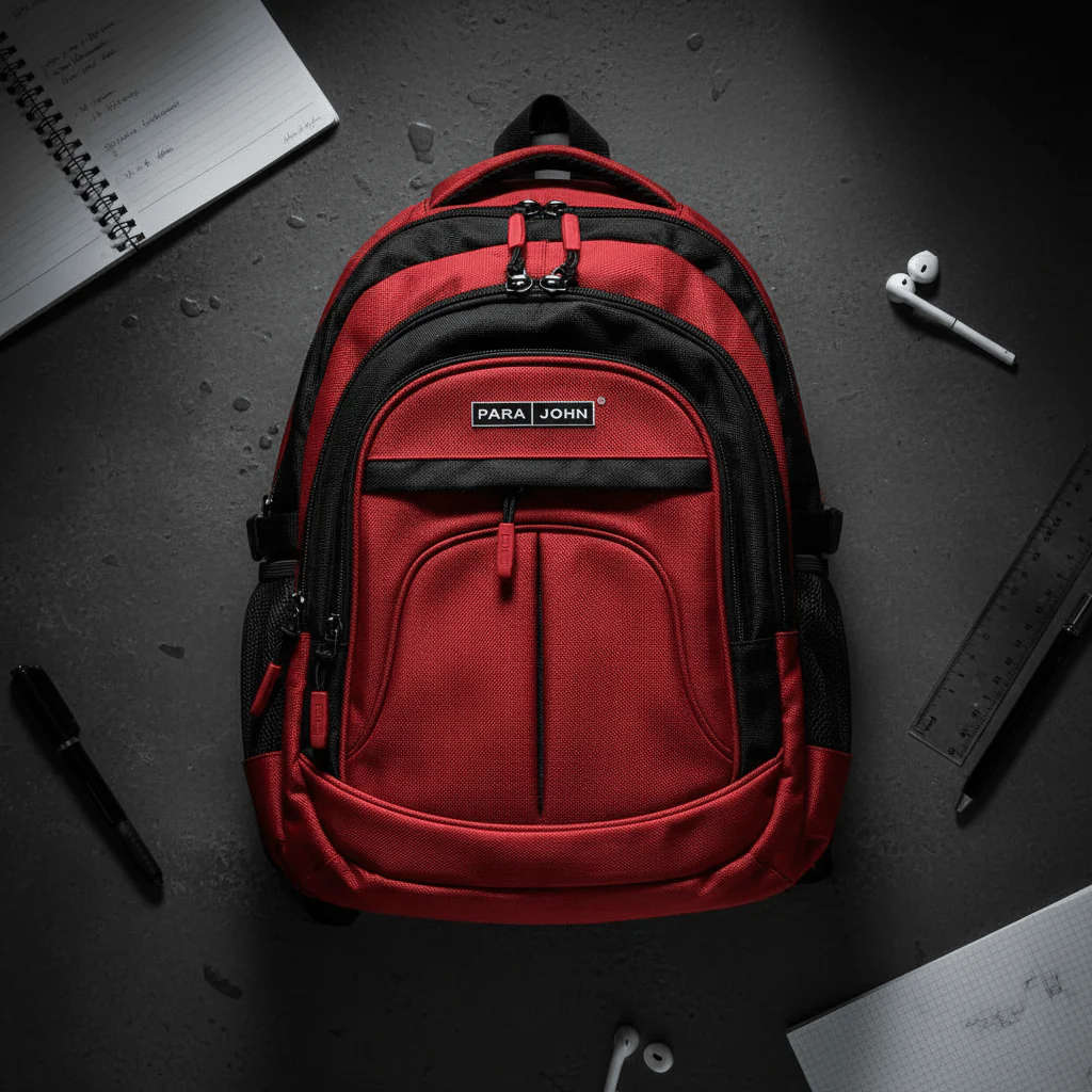 Parajohn Classic Red & Black Polyester School Backpack 20 Inch – Durable Student Backpack for Daily Carry - Image 4