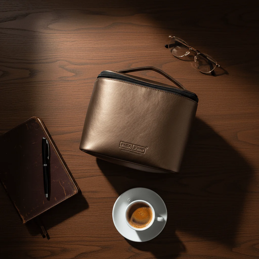 Parajohn Coffee Brown PVC Reusable Lunch Bag with Durable Handle – 8.5 Inch - Image 2